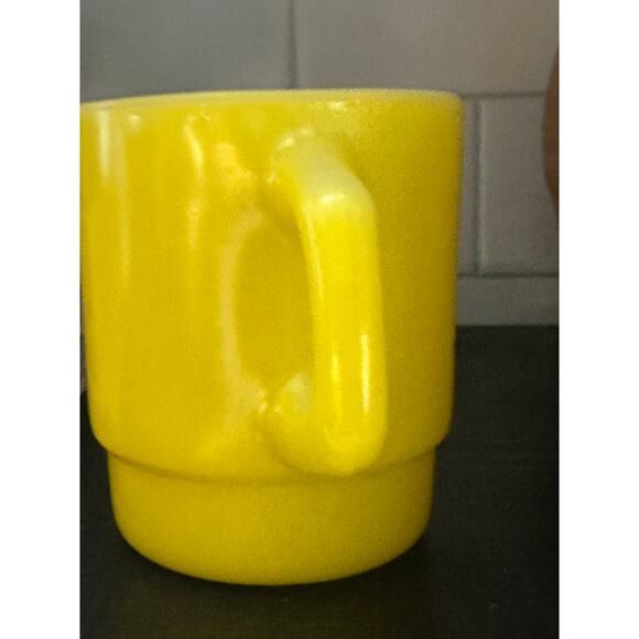 Vintage Fire King Anchor Hocking Milk Glass Stacking Coffee Mug Cup. Yellow - Picture 6 of 8